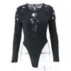 Y2K Gothic Sexy Dot Hollow Out body Ženy Hight Street Retro Dlouhé rukávy Tenké tričko Dámské elegantní Streetwear Módní Design Body
