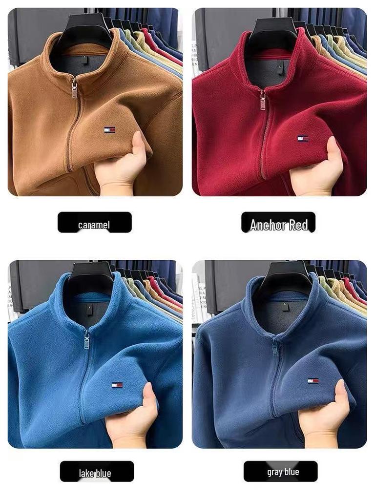 Tommy Herren Hochwertige beidseitige Fleecejacke mit Stehkragen, Warmer lässiger Winter-Hoodie mit Plus-Samt.