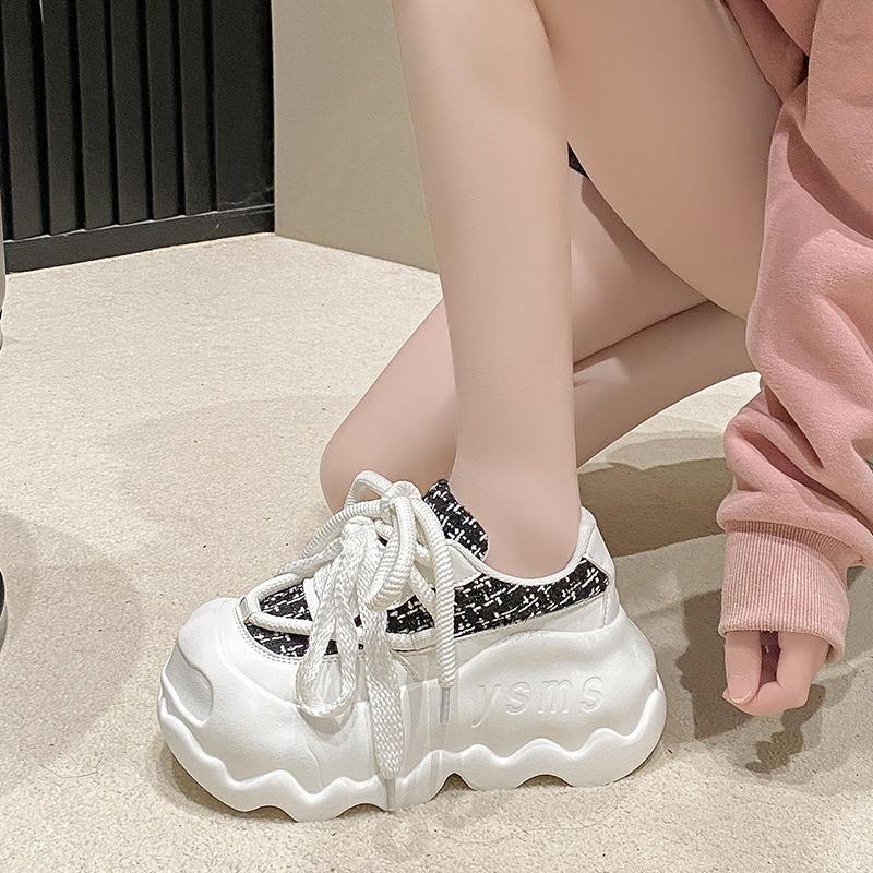 Fashion Pink/Black Causal Platform Sneakers for Women Shoes Comfort/light 8CM Sponge Foam Bottom Big Head Lace-Up Running Shoes Zapatos