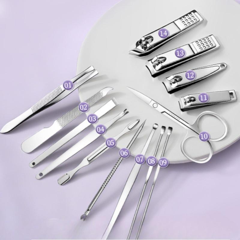 14 PCS Stainless Steel Nail Clipper Set With Case, Portable Manicure Pedicure Kit Including Nail Trimmer And Scissor, Travel Grooming Tools