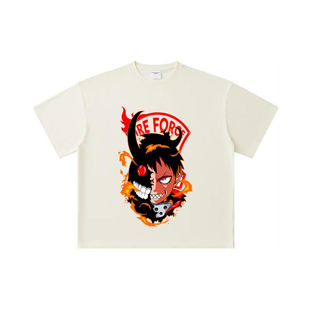 260 GSM Double Yarn 32 Count 100% Cotton Fire Force V1 Shinra Print Unisex Heavy Cotton T Shirt