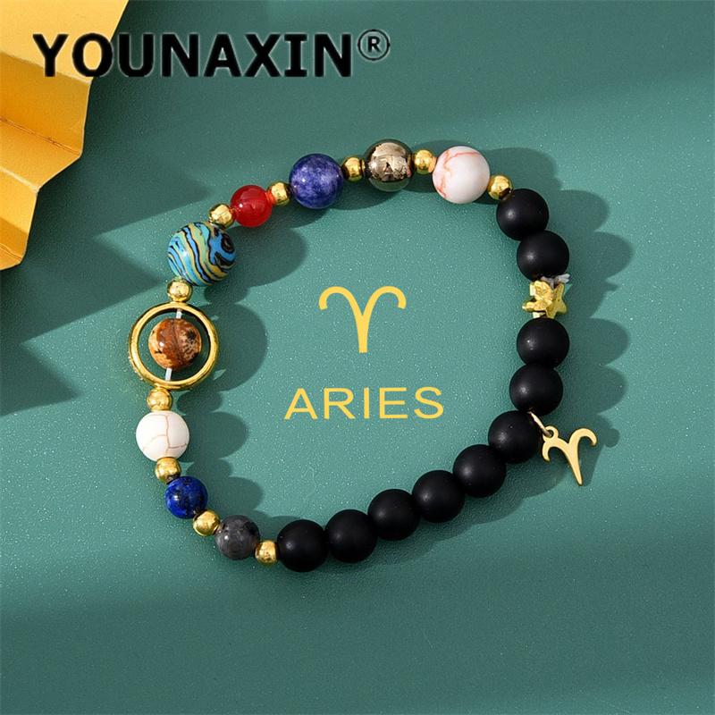 12 Zodiac Sign Planet Beaded Bracelet Natural Stone Constellation Charm Bracelet Unisex Astrology Jewelry Astrology Lover Accessory