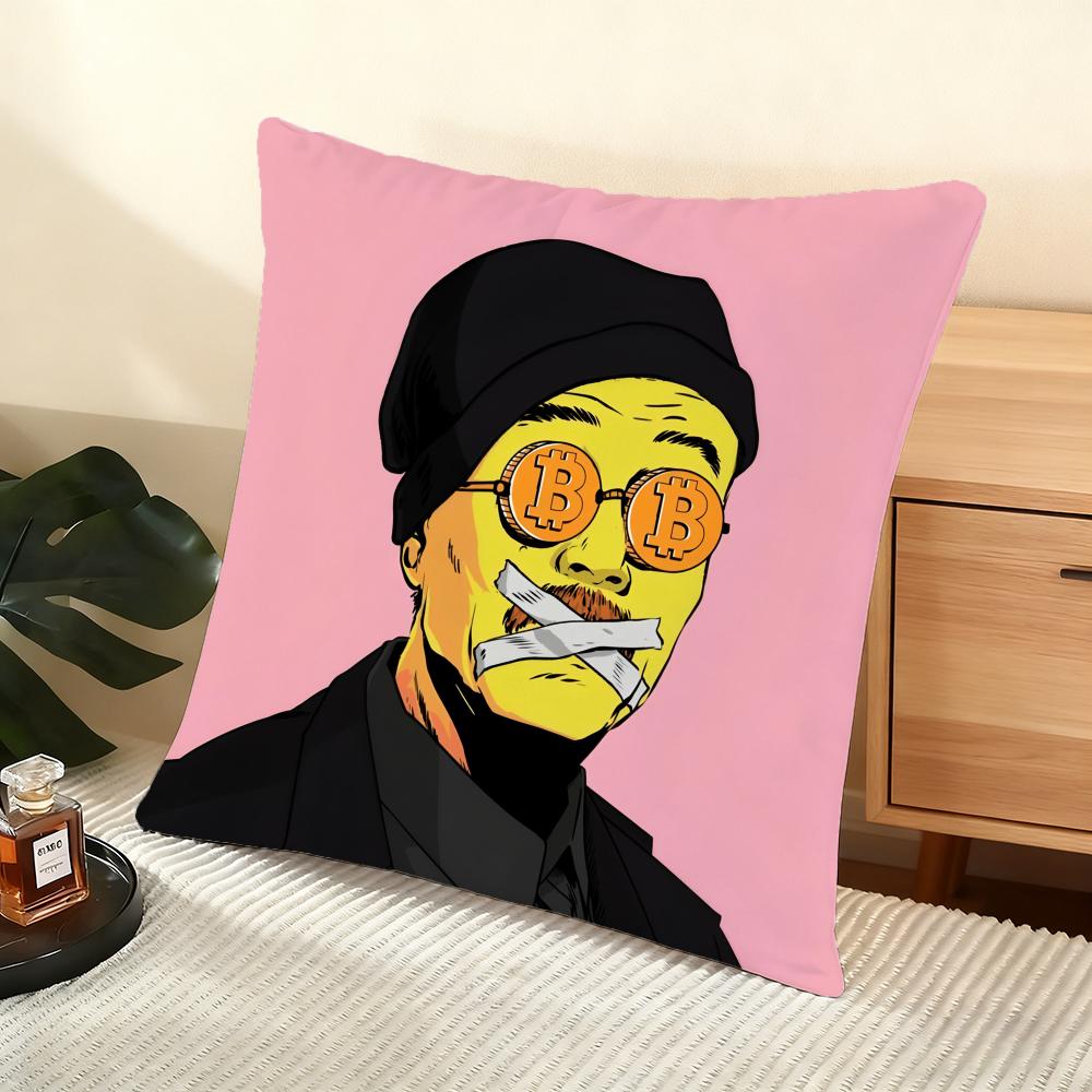 Design B-Bitcoin Cushion Cover Soft Short Plush Pillow Cover Smooth Cozy Texture Aesthetic Cushion Case Home Decor