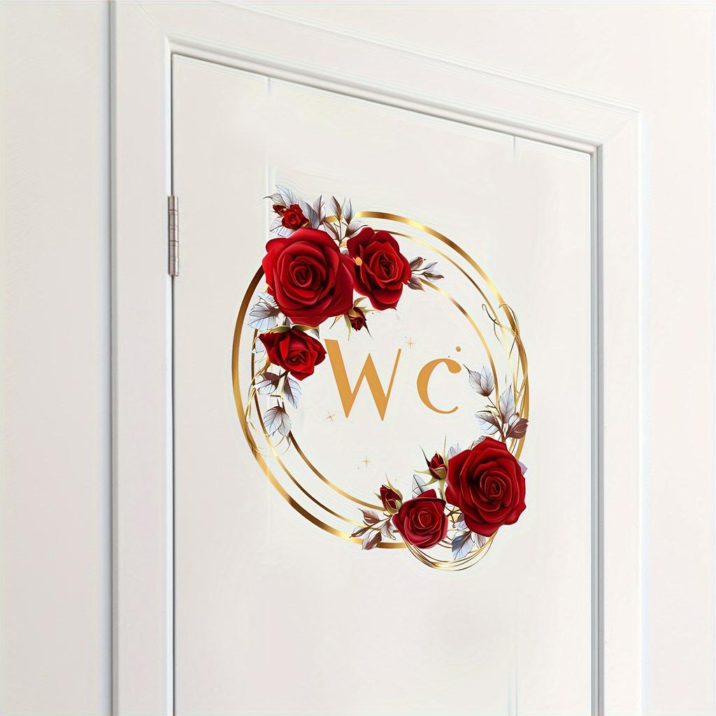 1pc of Red Rose Wall Sticker, Floral Wall Decor with a Rose Wreath, Vinyl Wall Art for Bathroom And Entrance Decoration