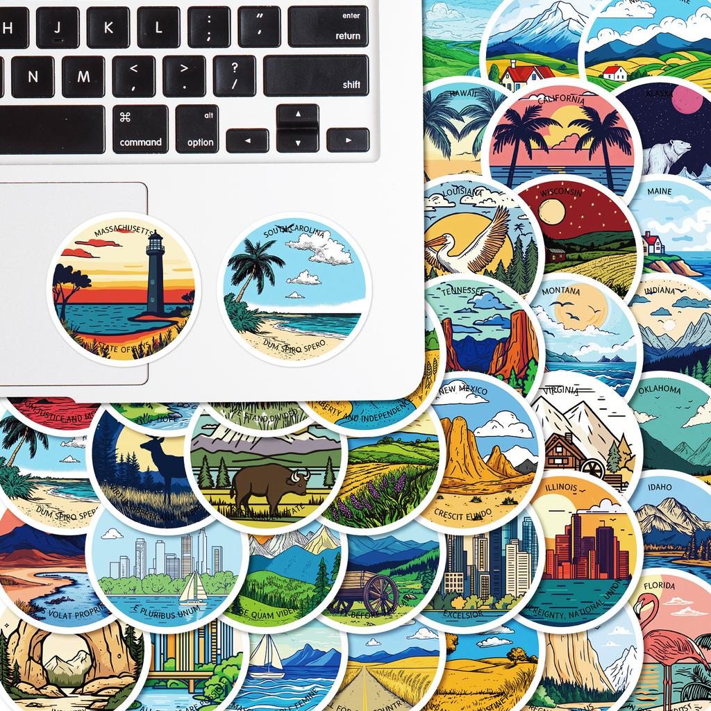 New 50 Pictures of Mainland Landscape Aesthetic Cartoon Graffiti Round Stickers Creative DIY Suitcase Mobile Phone Stickers