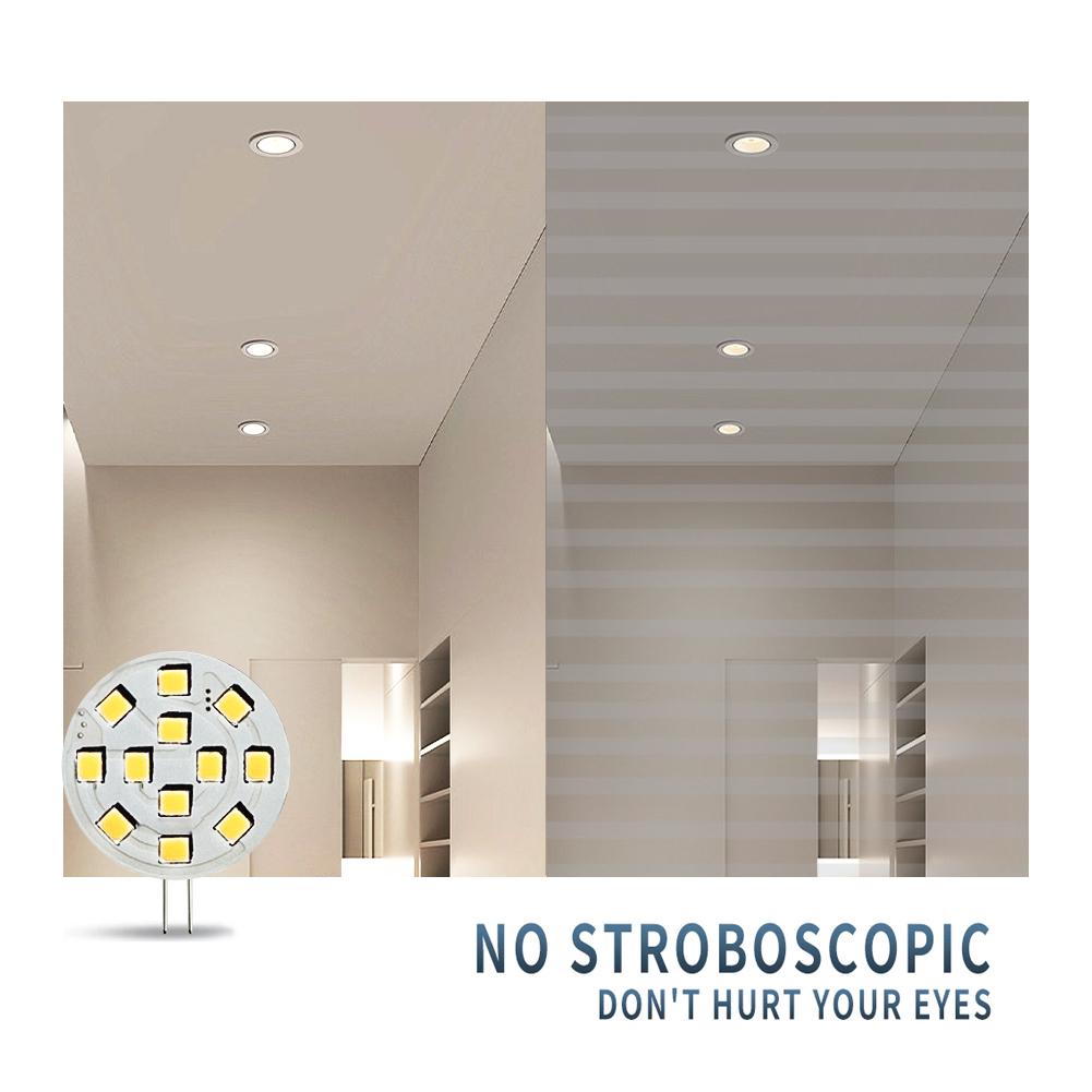10 Pack G4 LED Bulbs AC/DC 12V 2W SMD2835 Super Bright for Recessed Puck Light Cabinet RV Interior Lighting