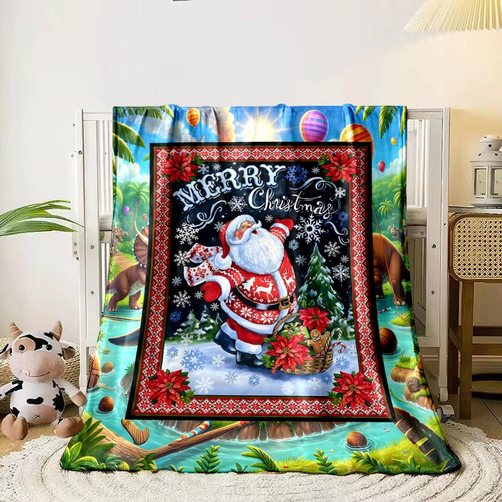 Merry Christmas Santa Claus Snowflake Print Blanket bedroom Blanket for Livingroom Couch lunch break Soft throw for Friend's festival Gift