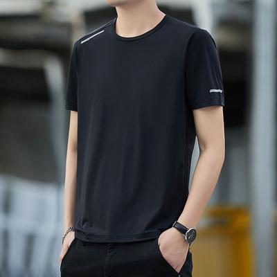 Schnelltrocknendes Herren-T-Shirt mit Rundhalsausschnitt, Herren-Sport-Lauf- und Fitnessanzug, Oberteil aus Eisseide, kurze Ärmel