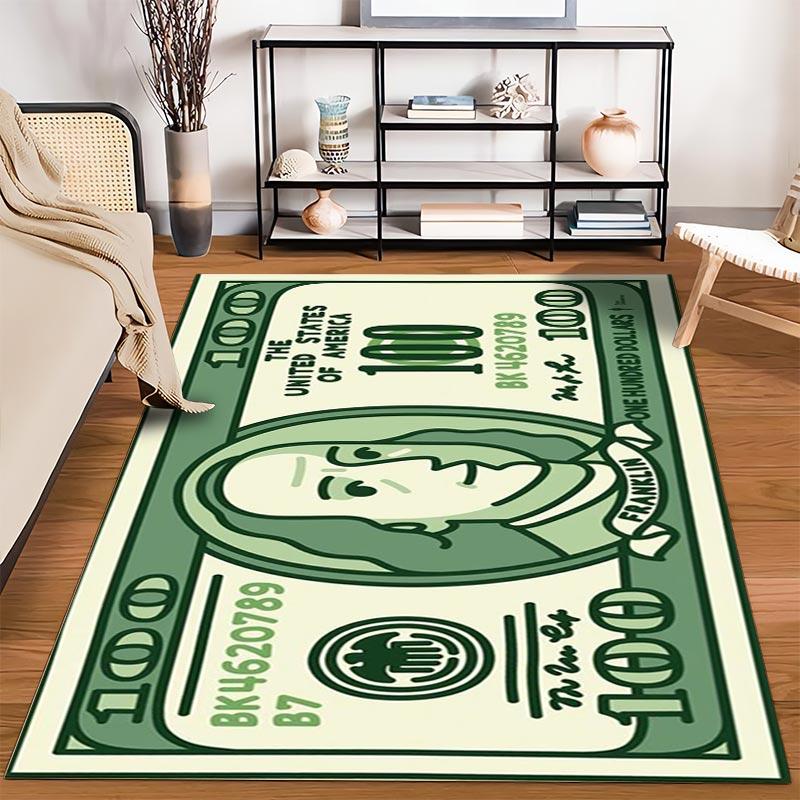 Green Dollar Bill Pattern Carpet with Benjamin Franklin Design Print Suitable for Use As an Anti-slip for Living Room Bedroom Sofas
