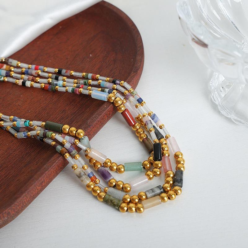 And Chic Elegant Handmade Beaded Necklace With Geometric Design And Natural Stones Crystal
