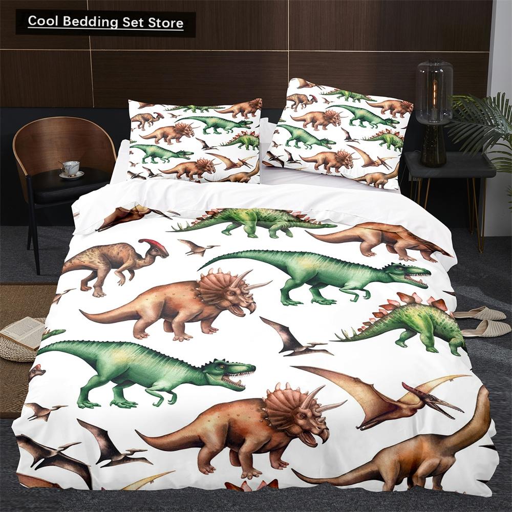 Cartoon Dinosaur Duvet Cover King Queen Size Jurassic World Theme Bedding Set for Kids Boys Ancient Animal Polyester Quilt Cover