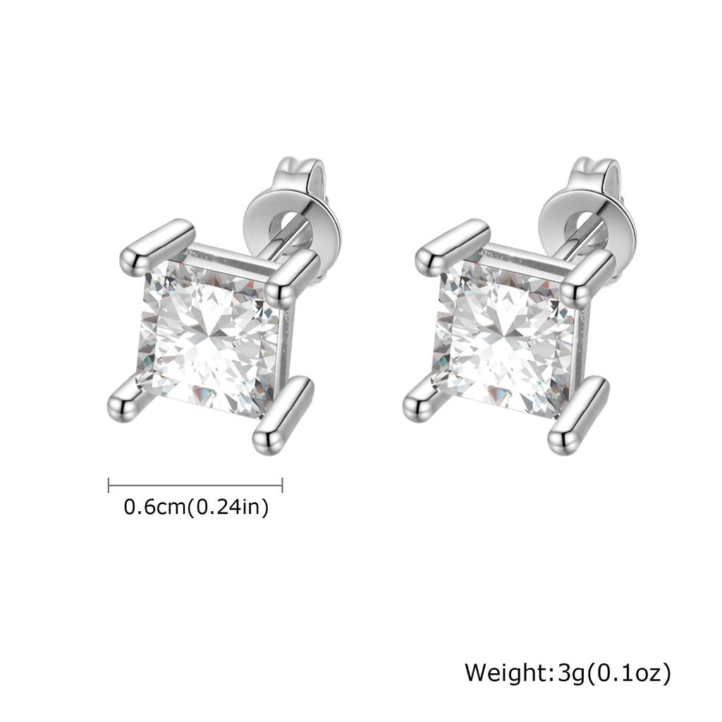 Dainty Square Zircon Stud Earrings for Men Women,4/5/6/7/8mm Width White Crystal Zircon Metal Stud Earring,Piercing Jewelry Gift