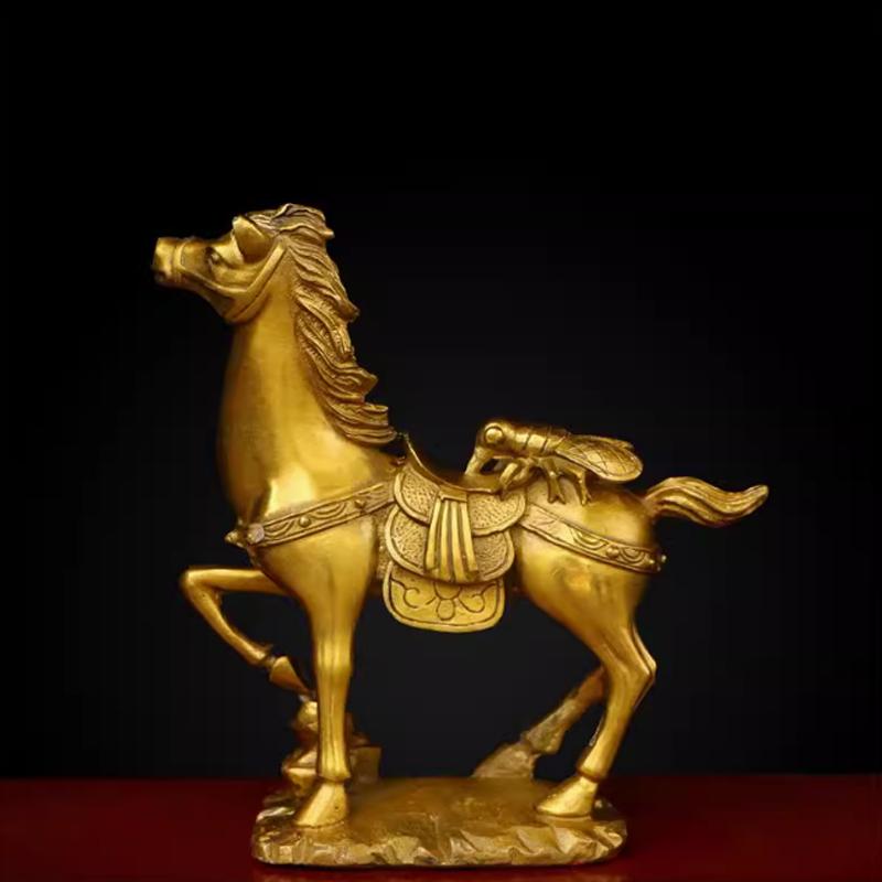China Chinese Folk Fengshui Brass Horse On Wealth Fly Statue Sculpture Statues for Decoration Collection Ornaments