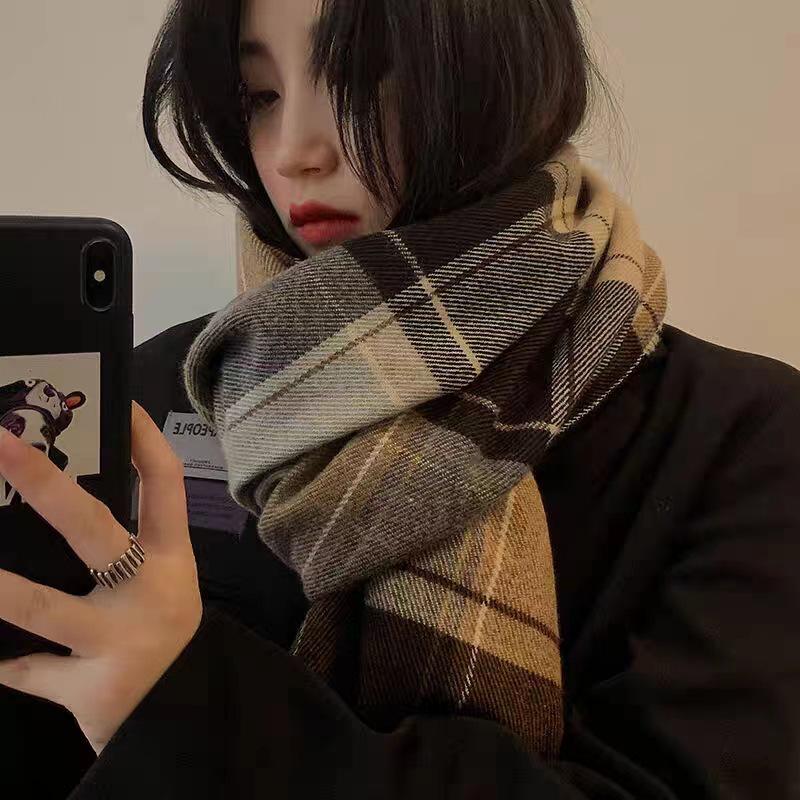 Korean Style Withered Rose Plaid Imitation Cashmere Scarf - Women's Winter Christmas Red Shawl
