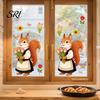 Renters Window Sticker Spring Fox Clings Cartoon Flowers Butterflies Glass Non-glue Decoration Removable Cute Animal Decals for Home Office Shop Decor