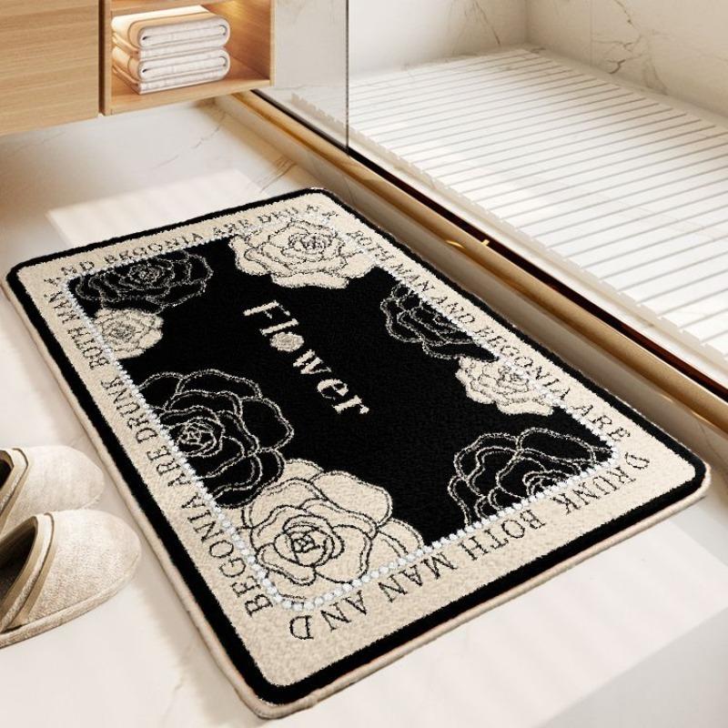 Thick Imitation Cashmere Floor Mat, Simple Water Absorbing and Anti Slip Bathroom Water Absorbing Floor Mat