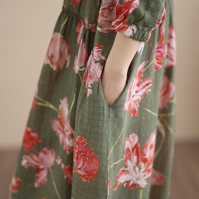 DIMANAF New 2026 Women Vintage Plus Size Spring Summer Long Dress Loose Oversize Long Sleeve Maxi Floral Print