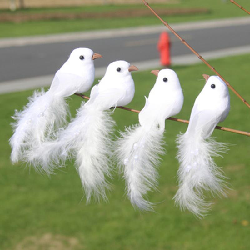 Cute Artificial Decoration Bird White Fake Doves Simulation Feather Pigeon Christmas Tree Wedding Party Craft Ornament With Clip