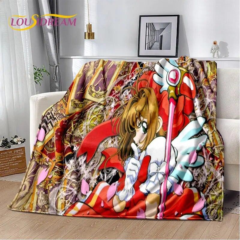 Cute Cartoon Cardcaptor Sakura Soft Plush Blanket,Flannel Blanket Throw Blanket for Living Room Bedroom Bed Sofa Picnic Cover 3D