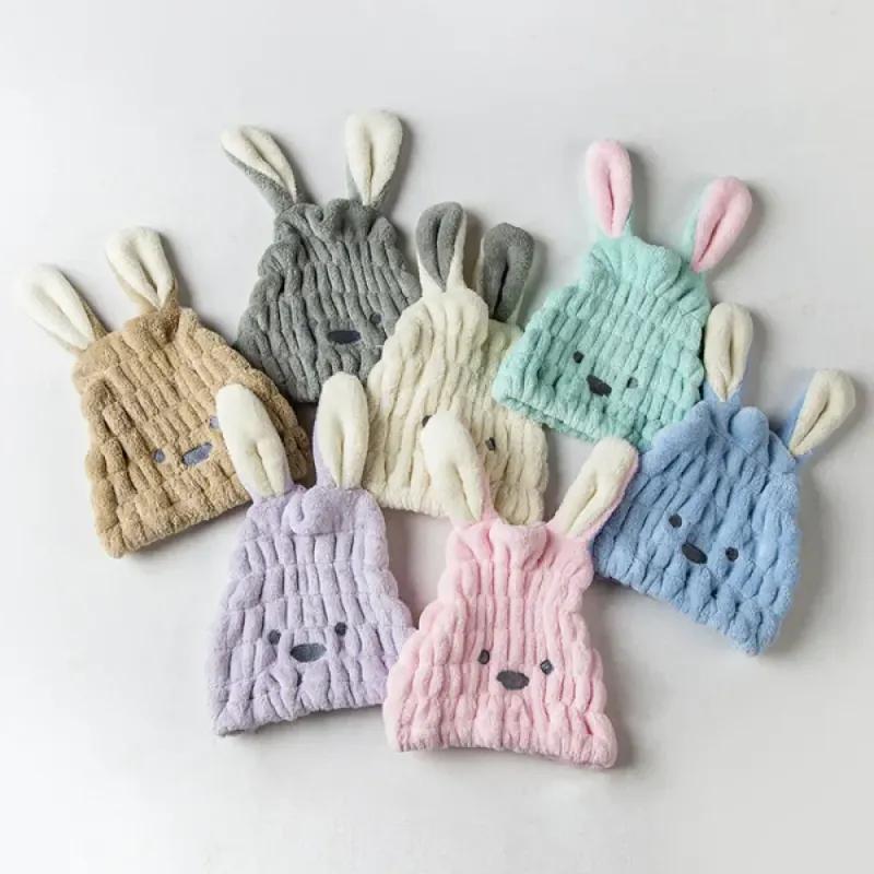 

Long Ears Rabbit Hats Thick Coral Fleece Hair Drying Caps for Kids Shower Strong Absorbing Towels Bathroom Supplies білий