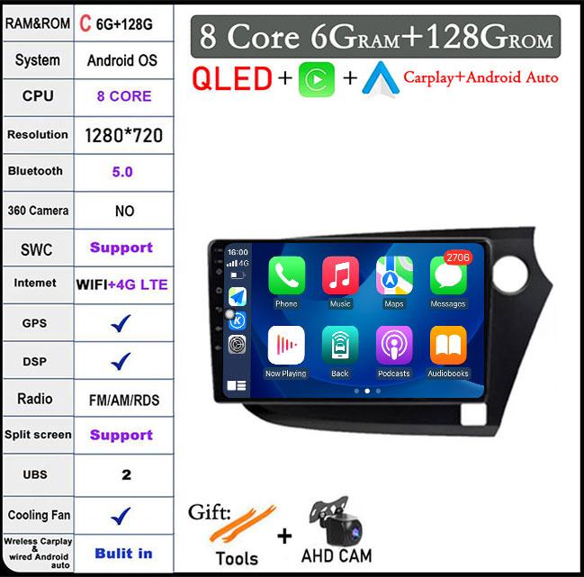 QLED Android 14 For Honda INSIGHT 2 2009-2014 Car Radio Multimedia Player Autoradio DSP Navigation GPS CarPlay Stereo