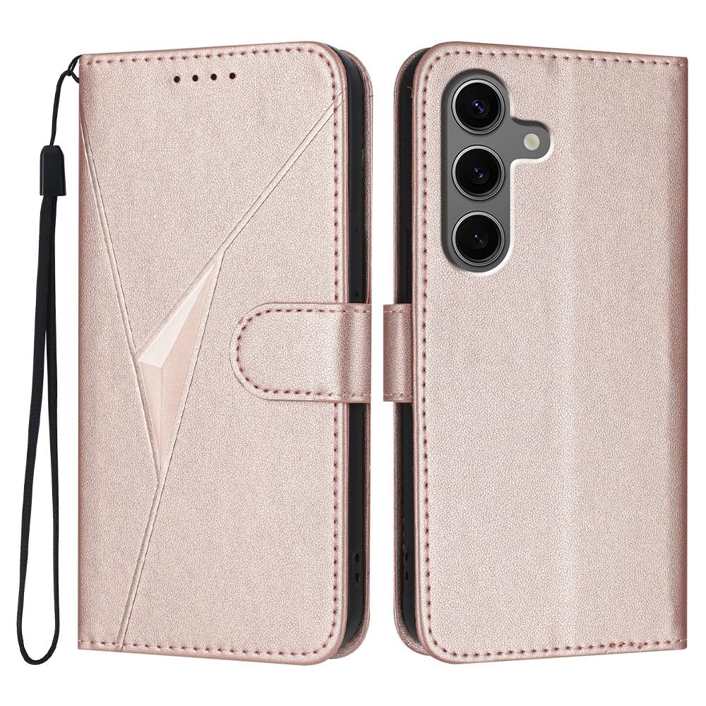 YX0090 For Samsung Galaxy S25 Case Triangle Imprint Leather Phone Cover with Lanyard