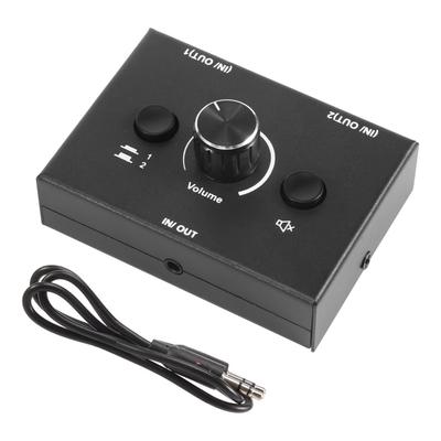 Comutator Audio 3.5mm, Comutator Splitter Audio 2 Intrări 1 Ieșire/1 Intrare 2 Ieșiri, Cutie Comutator Audio, Buton Mute cu o Singură Apăsare