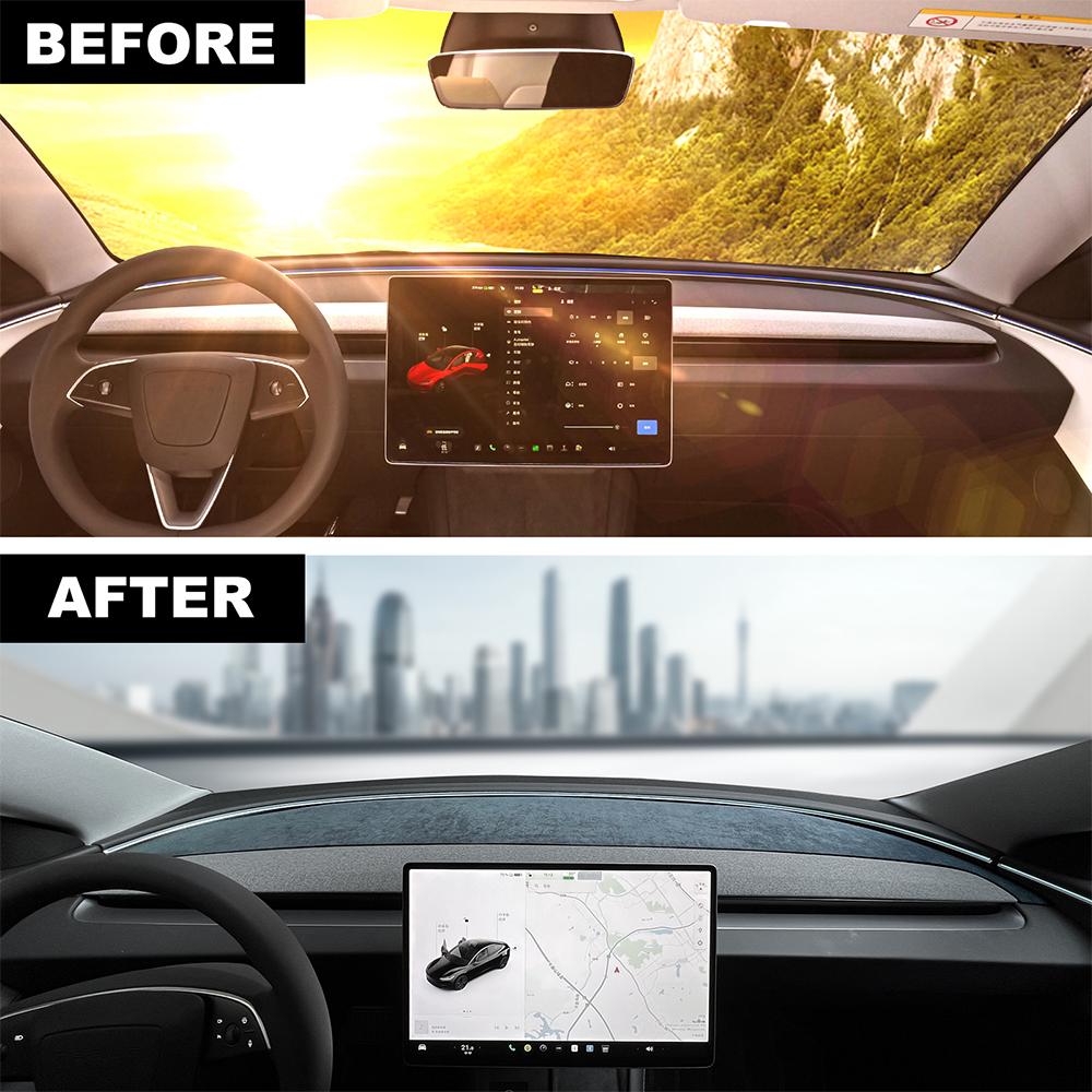 Top Flannel Dashboard Cover Pad for Tesla Model 3 Highland 2025-up Sunshade Protector Anti-UV Dash Mat Non-slip Car Accessories