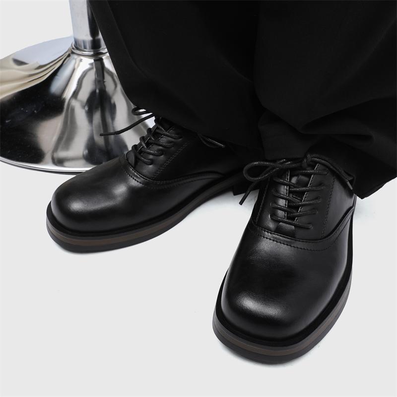 Fashion 2025 Summer New Men's Lace-Up Oxford All-match Leather Men Walking Shoes Men's Derby Casual Shoes Men's Square Head Dress Shoes