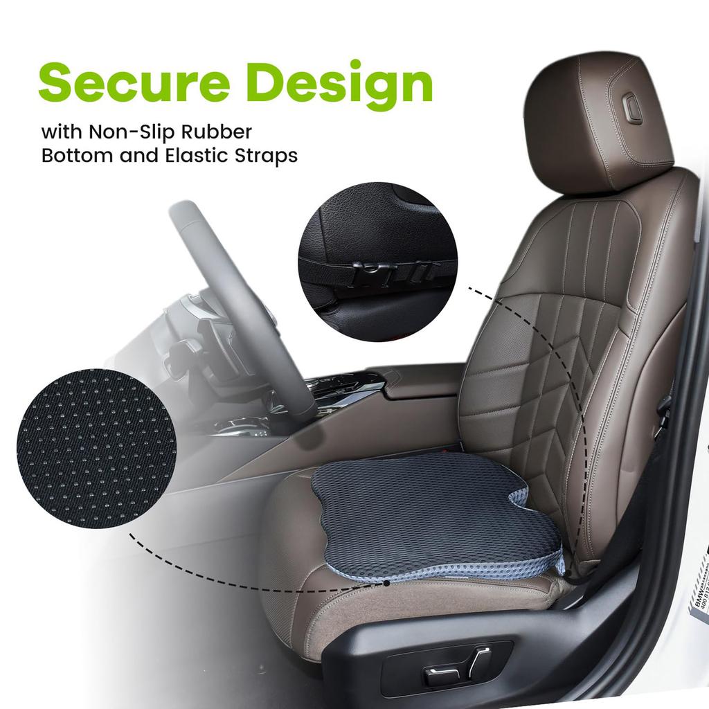 Soft Dense Memory Foam Car Seat Cushion For Driving - Seat Cushion For Car Seat Driver With Design & Raised Back, Provides Comfort