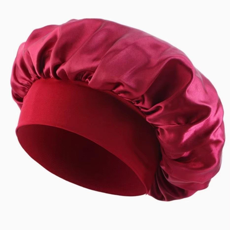 Wide-brimmed high-elastic satin nightcap, women's beauty salon hair care hat, confinement chemotherapy cap