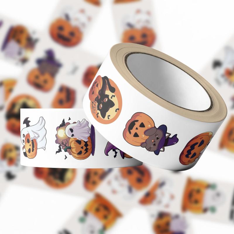 500Pcs/Roll Halloween Pumpkin Cat Ghost Stickers For DIY Journaling Laptop Envelope Scrapbook Home Decal Reward Gift
