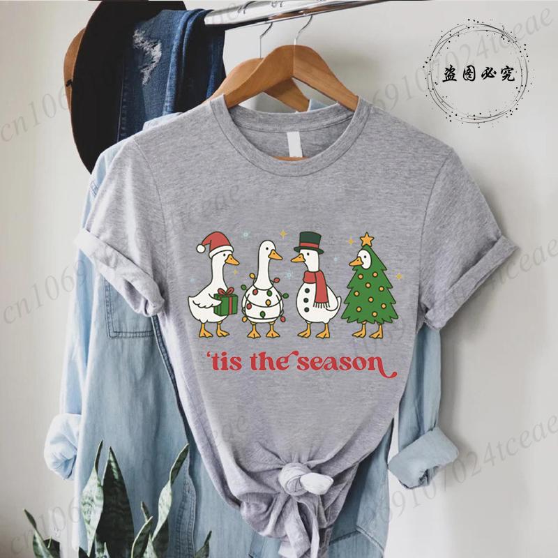 Fashion Funny Just A Goose Duck Xmas Print Tshirt Unisex Short Sleeve Tshirts Christmas Goose Unisex Summer Unisexs Clothing S