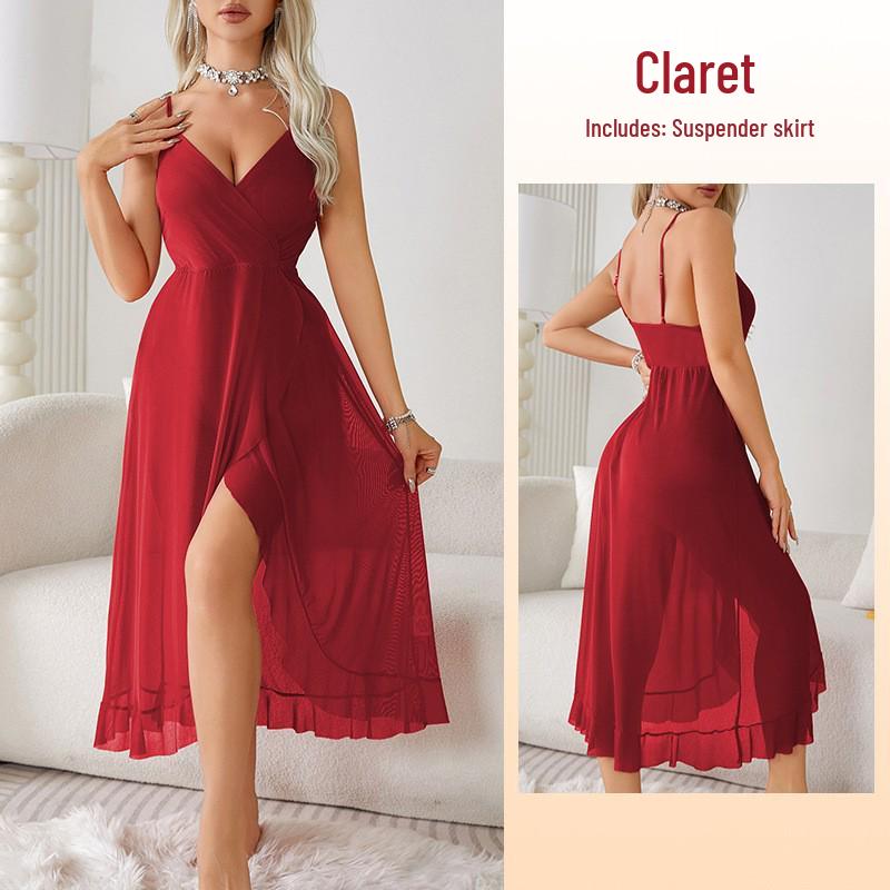 Elegantní noční košilka s V-výstřihem, otevřenými zády a bez rukávů