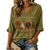 Women's Casual Halloween Print V-Neck Short Sleeve T-Shirt Top for Fall and Daily Wear