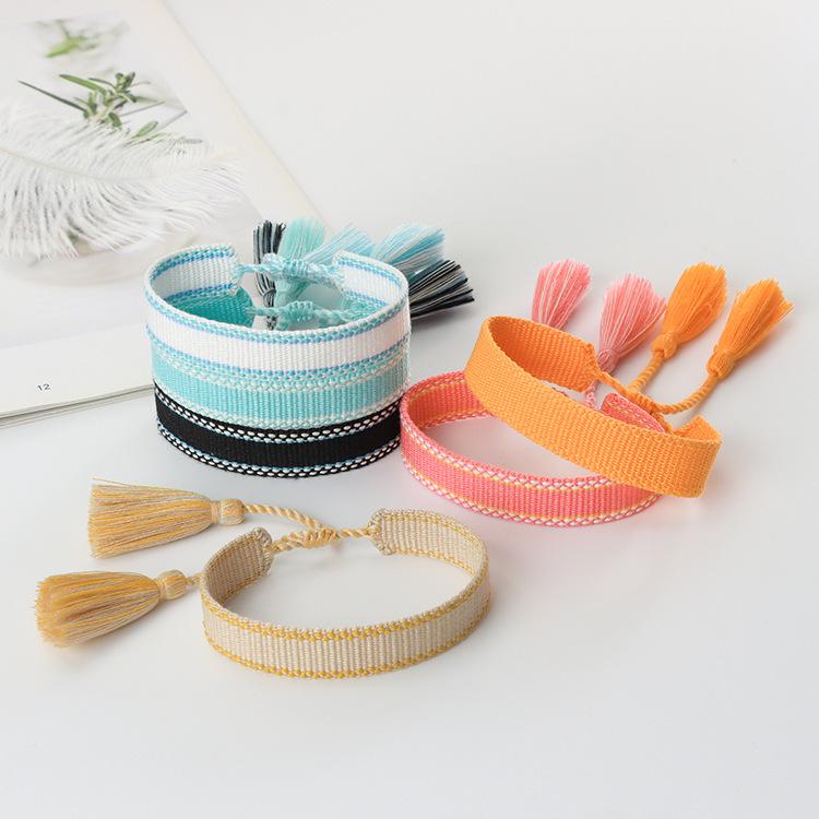 Embroiderable Polyester Cotton Letter Tassel Bracelet for Women – 1.5cm Woven Wristband
