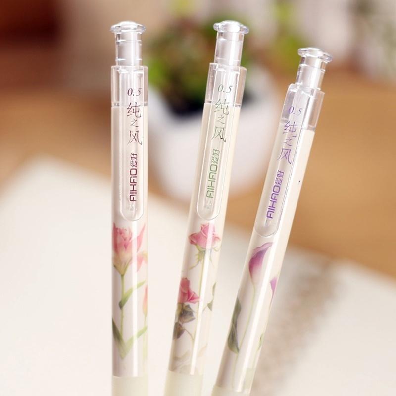 3Pcs Plastic 0.5mm Mechanical Pencil Beautiful Flower Automatic Pen for Children Stationery