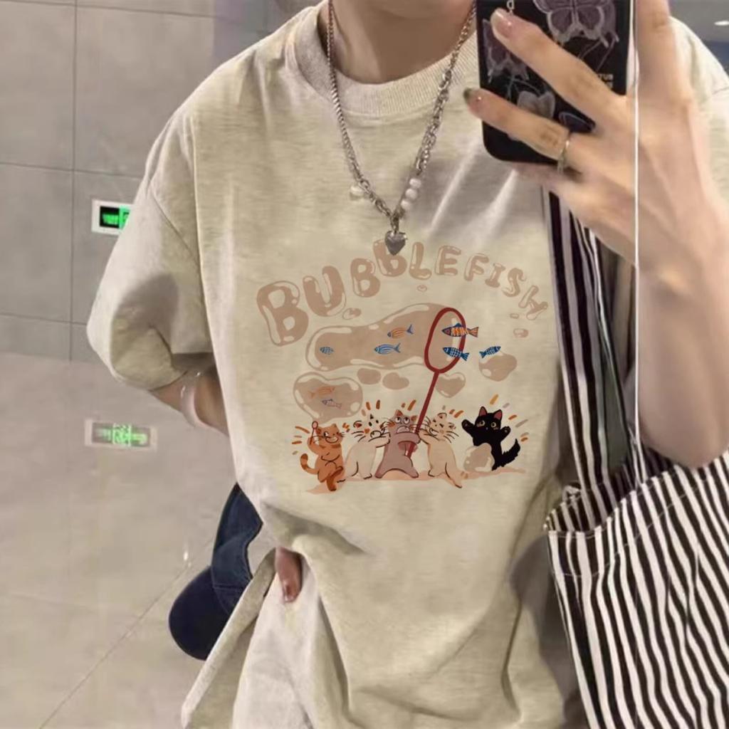 American cartoon cotton short-sleeved T-shirt women's summer new loose fat mm large size student half-sleeved top ins