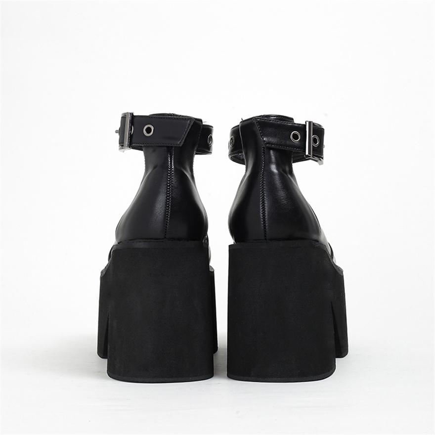 Classic Female Loafers Shoes New Autumn Thick Heels Patent Leather Buckle Pumps Retro Girls Platform High-Heeled Shoes for Women