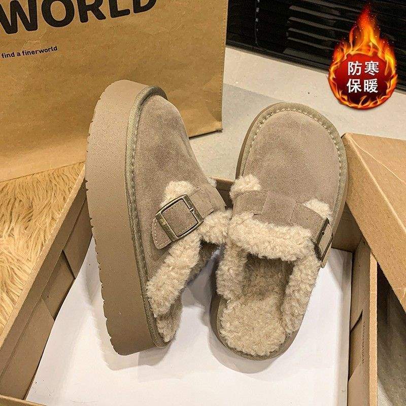 

Large size bag head half slippers fleece Birkenstocks 2025 new autumn and winter suitable for fat and wide feet Mao Mao Tuo Muller shoes 40