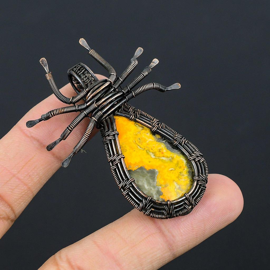 Bumblebee Jasper Pendant, 999 Copper Wire Wrapped Pendant Gemstone Jewelry, Handmade Pendant Amazing Jewelry, Gift For Her