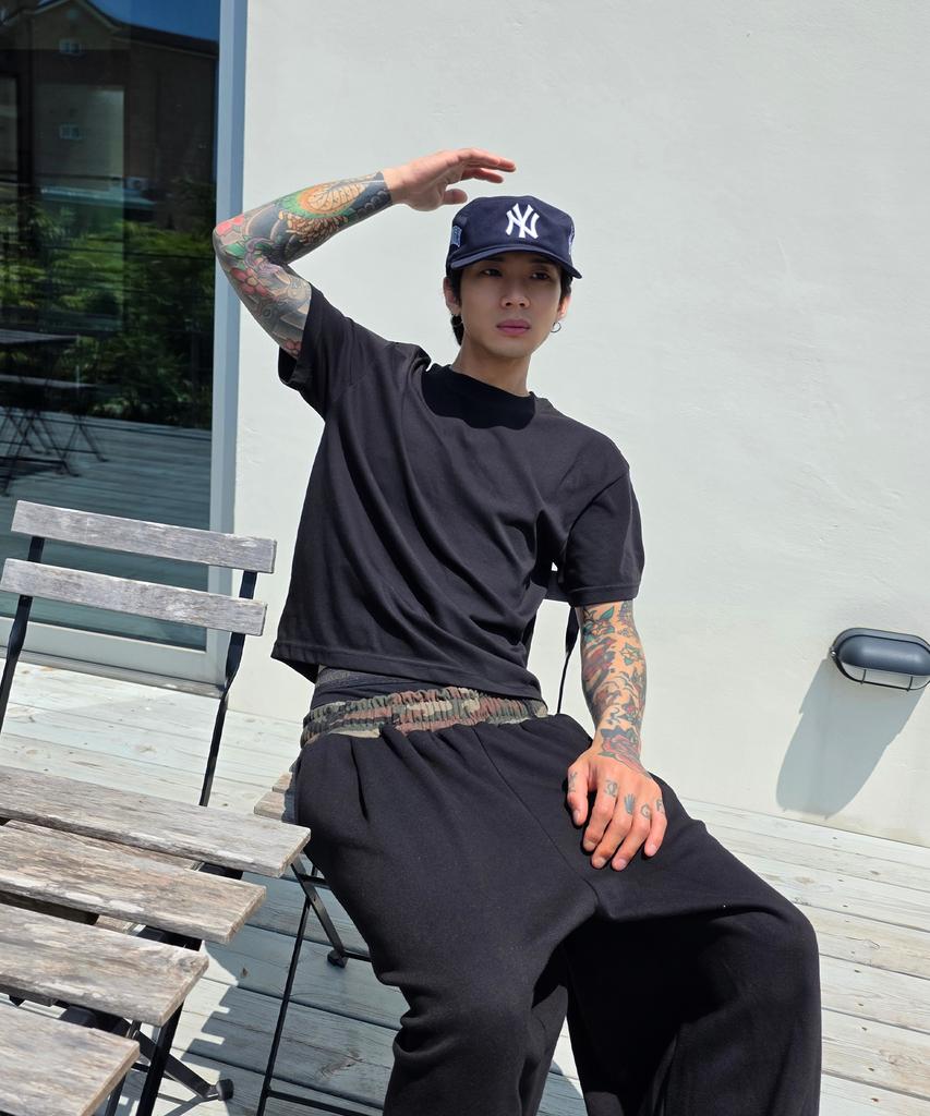 FUZZY SCAN Camo Waist Curved Balloon Pants Black