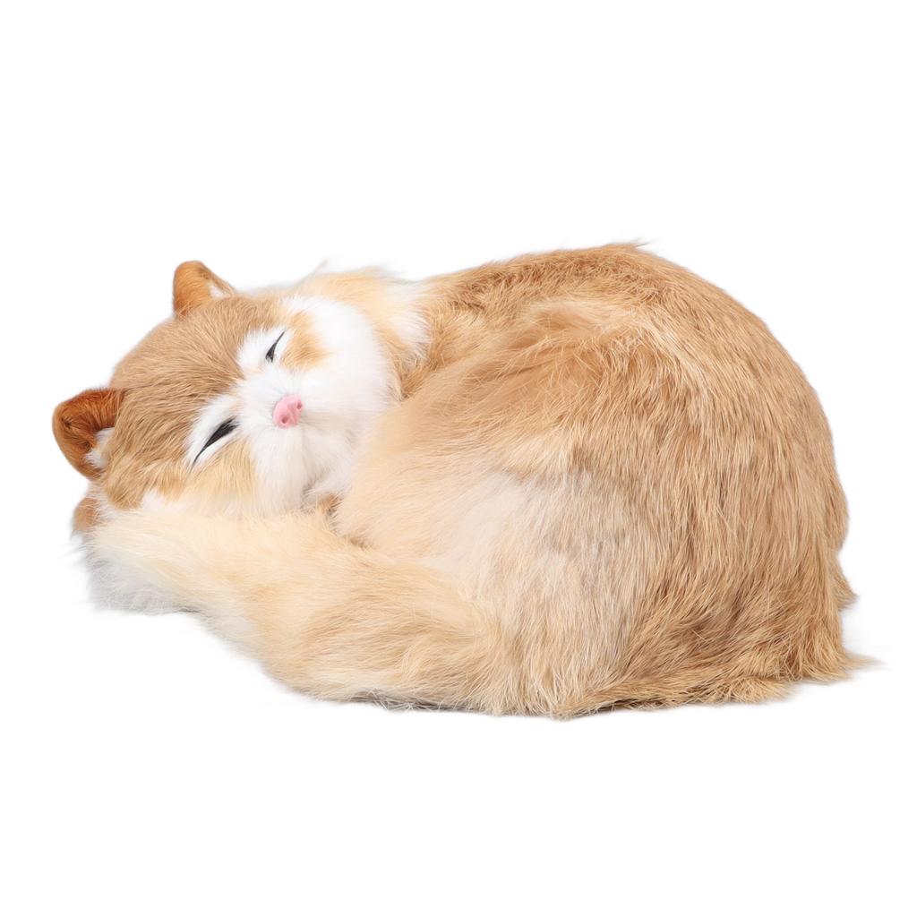 Fur Cat Figurine Simulation Cute Decorative Plush Cat Statue Toy for Living Room Store Yellow