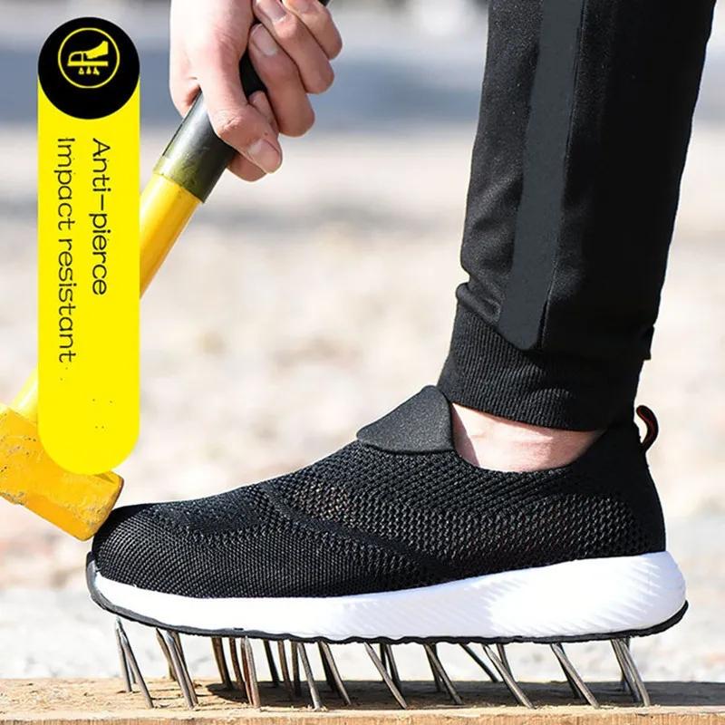 Fashion Summer Work Safety Shoes Men Breathable Steel Toe Work Shoes Women Man Sneakers Slip-on Indestructible Boots Puncture-Proof