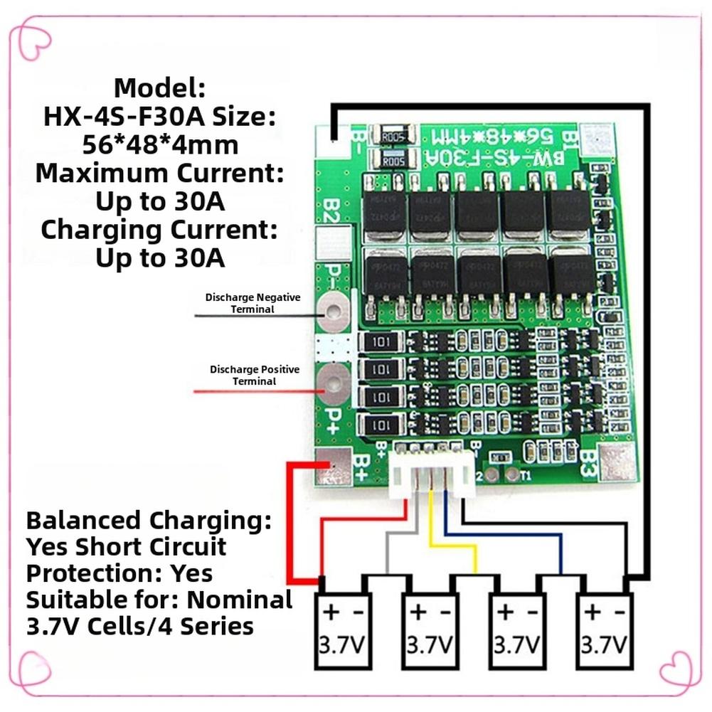 1pc 4S 14.8V 12.8V Lithium Battery Protection Board With Balance 30A For LiFePO4 Li For Electrical Equipment Supplies