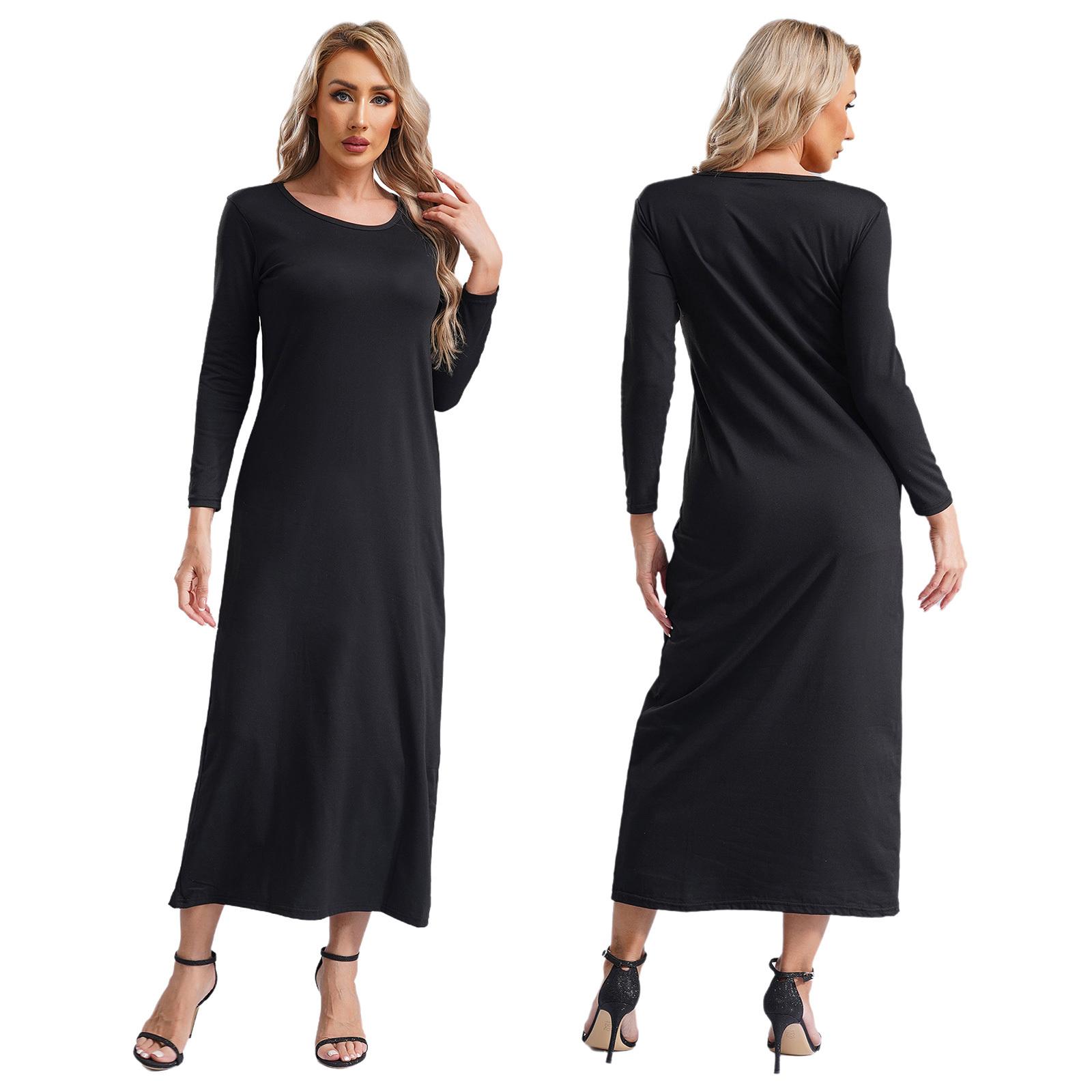 

Жіноча мусульманська абайська сукня максі повсякденного одягу Цільна частина з довгим рукавом ісламська молитовна сукня халат арабський кафтан XXL чорний