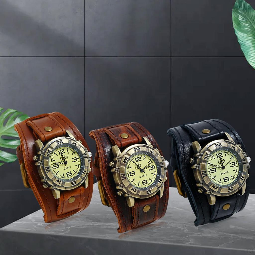 Leather Bracelet Watch, Replacement Strap, Wide ,Strap Watch for Men Punk
