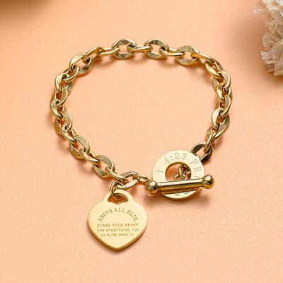 Fashion Heart Charm Stainless Steel Bracelet For Women Vintage Gold Punk Thick Chain Bracelets On Hand  New Jewelry Gift