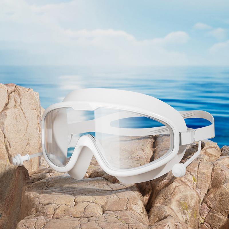 Large Frame Swimming Goggles Women Men Swim Glasses with Earplugs Waterproof Silicone Frame Swim Eyewear Equipment Swim Cap