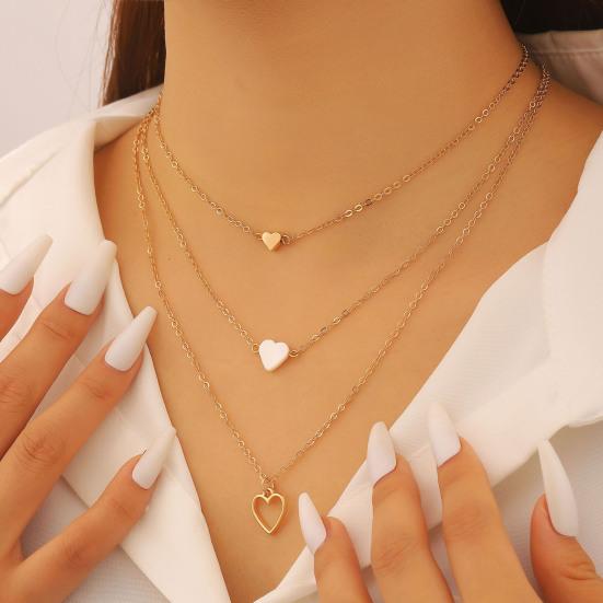 3Pcs/Set Women Necklace Three-Layer Stacking Design Heart Charm Choker Necklace Adjustable Length Layered Jewelry